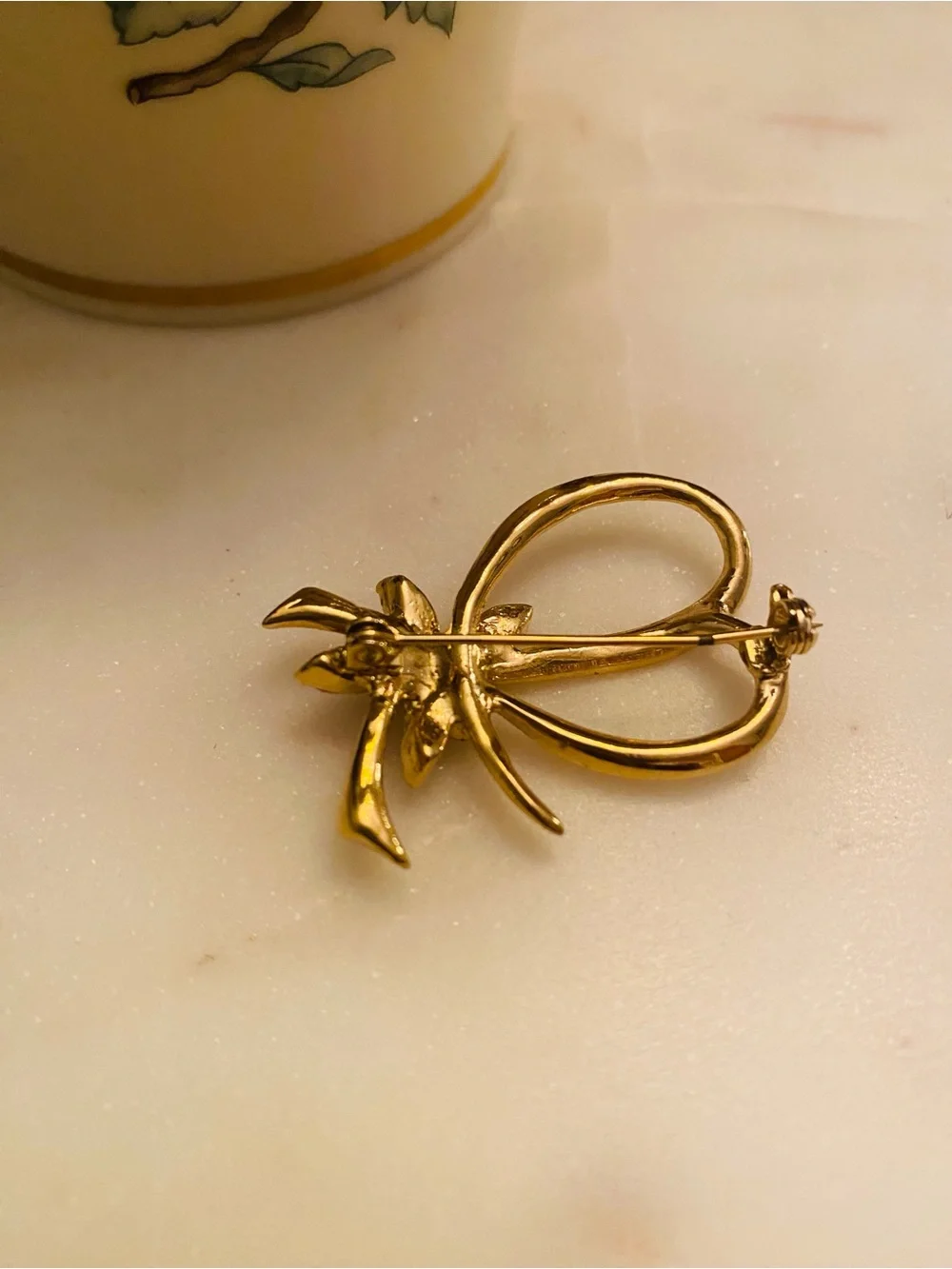 Gold-Tone Crystal Ribbon Brooch with Multi-Colored Gem Accents (Like New)